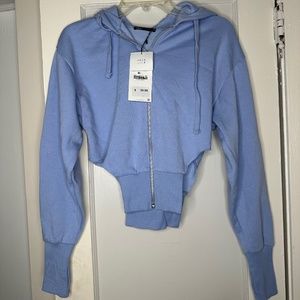 Zar Blue Cutout Hoodie Zip Up